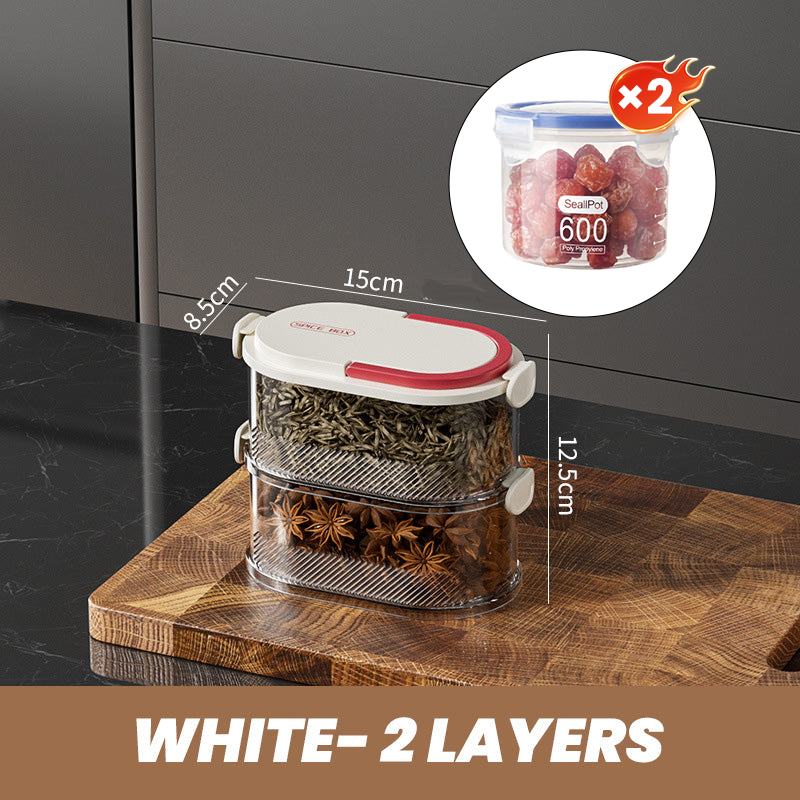 Gewürzbox mehrstufig aus PET & ABS | Luftdichter Verschluss, Knopfdruck-Zugriff | Platzsparende Ordnung in der Küche 16