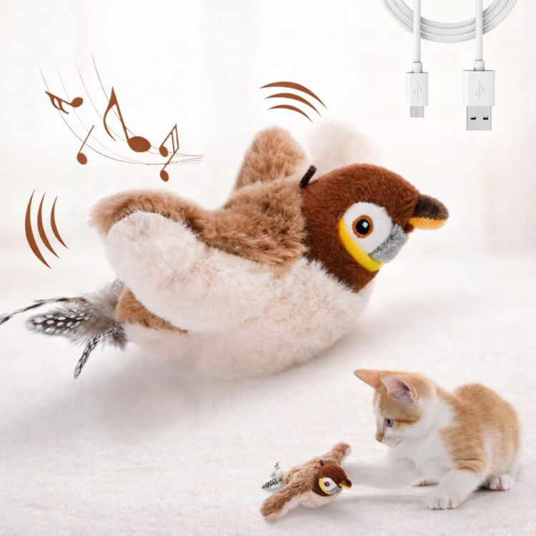 Interaktives Katzenspielzeug mit Vogelgeräuschen | USB-Aufladbar per Touch-Sensor | Fördert Jagdinstinkt und Bewegungsdrang 8
