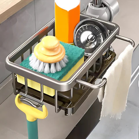 Úsporný odtokový regál | Bez vrtání | Rychleschnoucí s háčky | SinkTidy