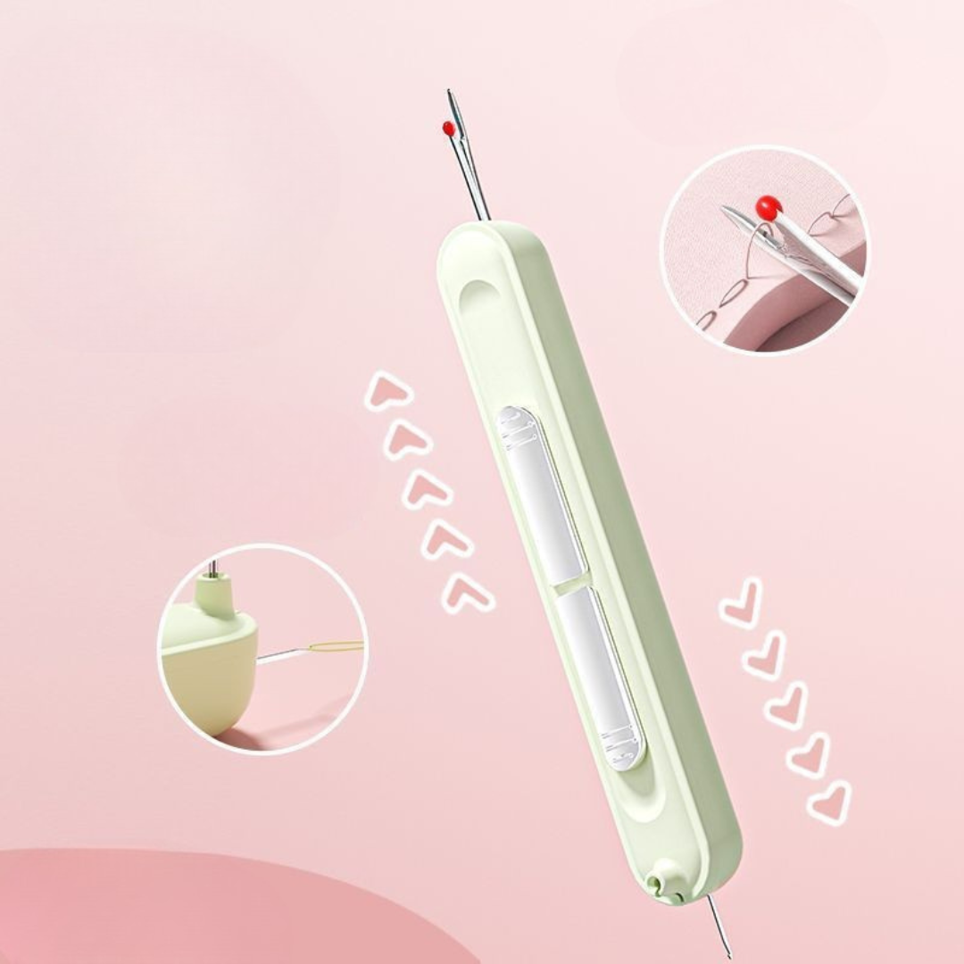Nadel Einfädelhilfe 2in1 aus Kunststoff | Farben Grün, Lila, Gelb | Fädelt Nadeln ohne Augenbelastung und Fingerstiche 8