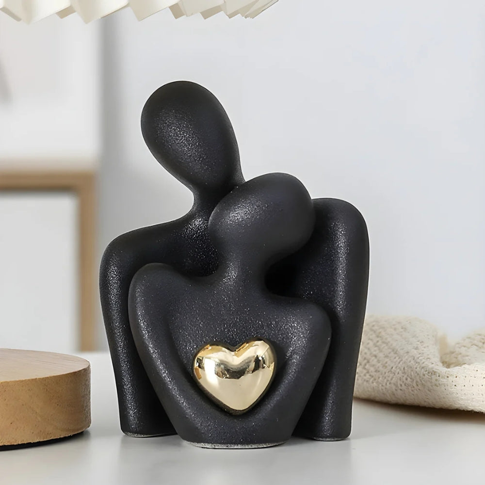 Abstrakte Paarfigur mit Herz aus Keramik und Emaille | Weiß oder Schwarz | Moderne Wohndeko für Regal, Tisch & Kommode 2
