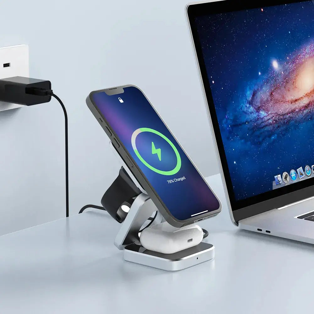 3-in-1 Kabellose Ladestation für Smartphone, Smartwatch und Kopfhörer | USB-C Anschluss | Faltbar mit 5-fachem Schutz 4
