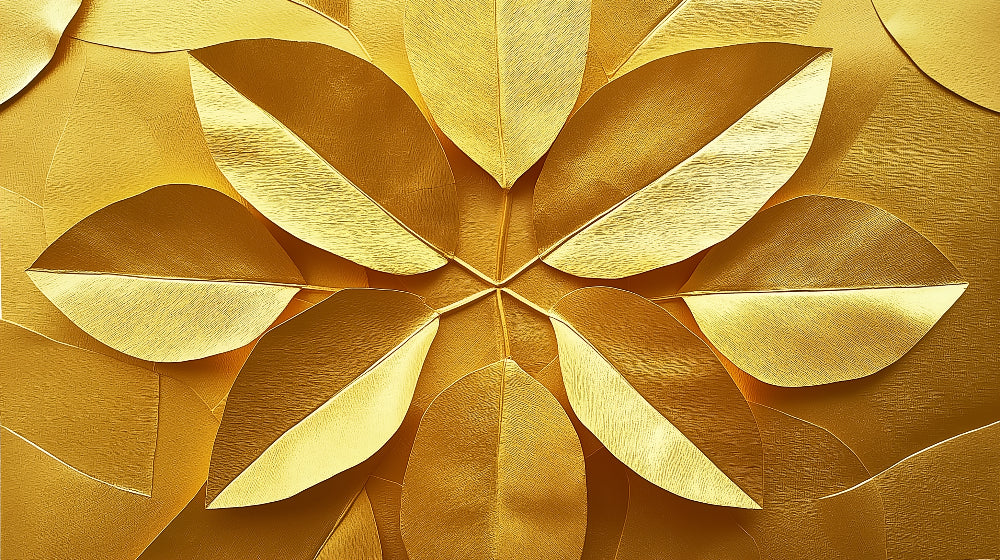 3D Blumentapete Goldene Blätter | Art Deco Muster, Klassisch oder Selbstklebend | Metallic-Optik mit Tiefenwirkung