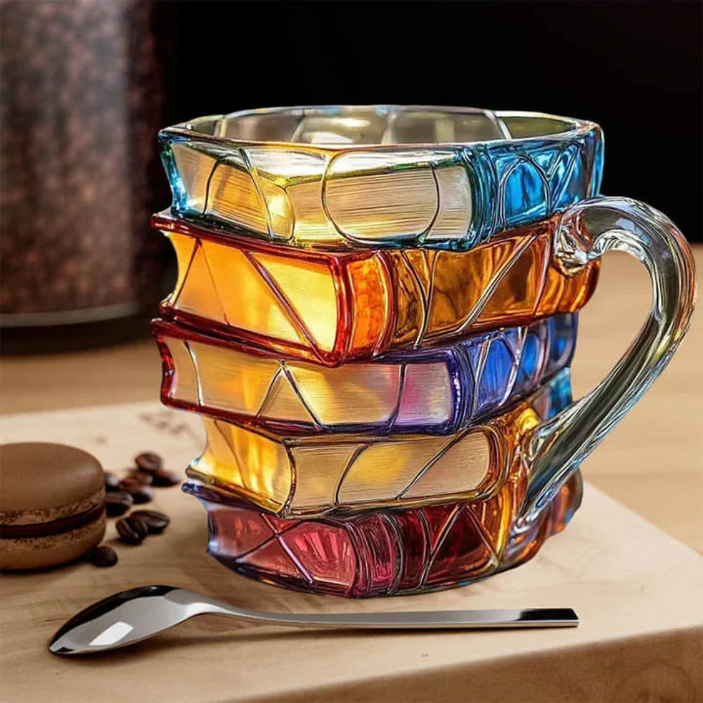 3D Glass Mug | Book Stack Shape with Handle | Gift for Bookworms | BookMug