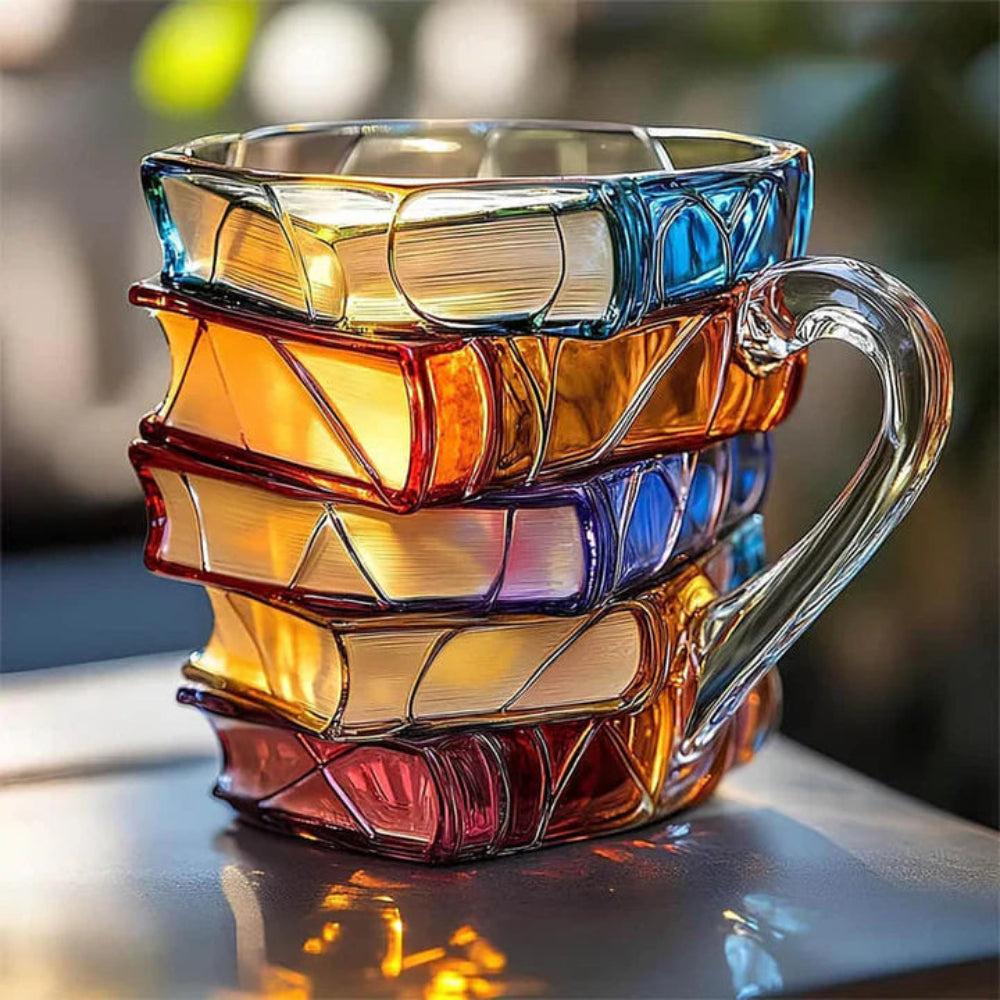 3D Glass Mug | Book Stack Shape with Handle | Gift for Bookworms | BookMug