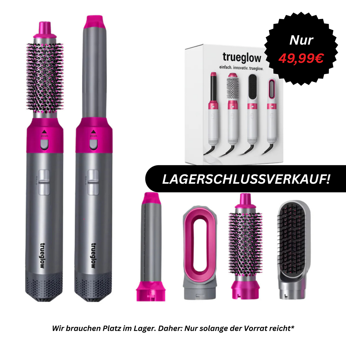 Haarstyler 5 in 1, Lila | Warmluftbürste mit 5 Aufsätzen | Locken, Glätten und Volumen in einem kompletten Styling-Set 2