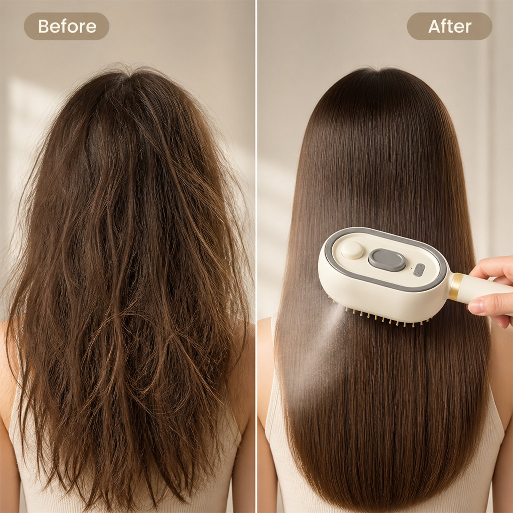 Feuchtigkeits-Massagekamm mit Sprühfunktion | Kopfhautmassage & Feinnebel gegen Frizz | Für alle Haartypen geeignet