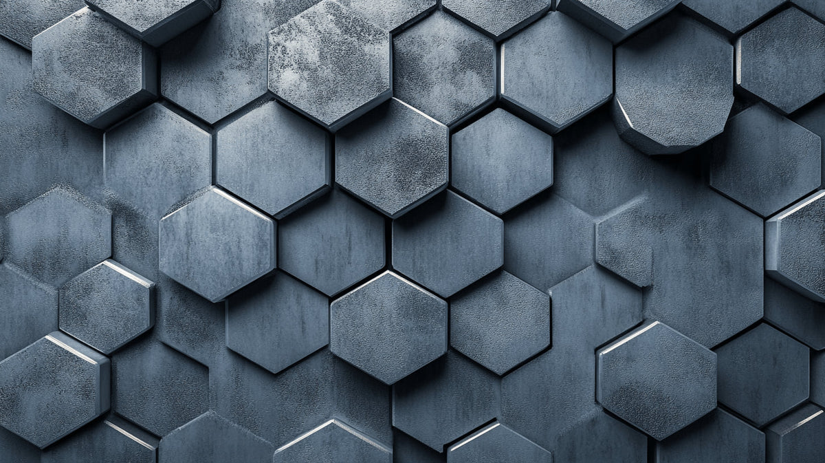 Design file of 3D geometric honeycomb pattern in metallic grey tones