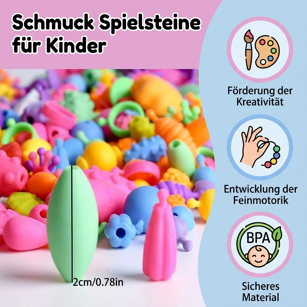 Schmuck-Steckperlen Set 500 Teile | Bunte Formen & Farben | Stecksystem für Ketten, Armbänder & Ringe, fördert Feinmotorik 8