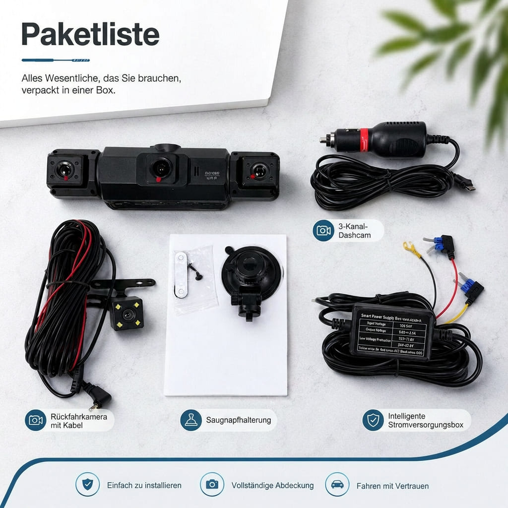 4 Kanal WLAN Dashcam mit Rundumsicht | Front 1920P, 170 Grad Weitwinkel | Nachtsicht, Parküberwachung und App Steuerung