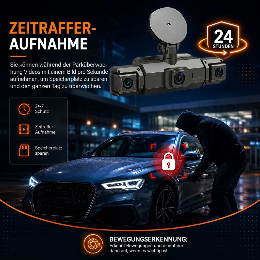 4 Kanal WLAN Dashcam mit Rundumsicht | Front 1920P, 170 Grad Weitwinkel | Nachtsicht, Parküberwachung und App Steuerung