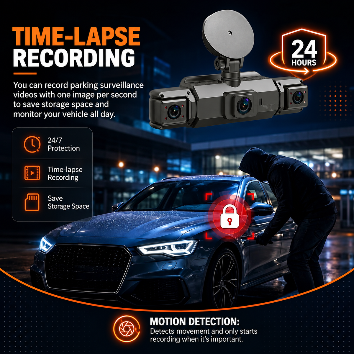 4 Kanal WLAN Dashcam mit Rundumsicht | Front 1920P, 170 Grad Weitwinkel | Nachtsicht, Parküberwachung und App Steuerung