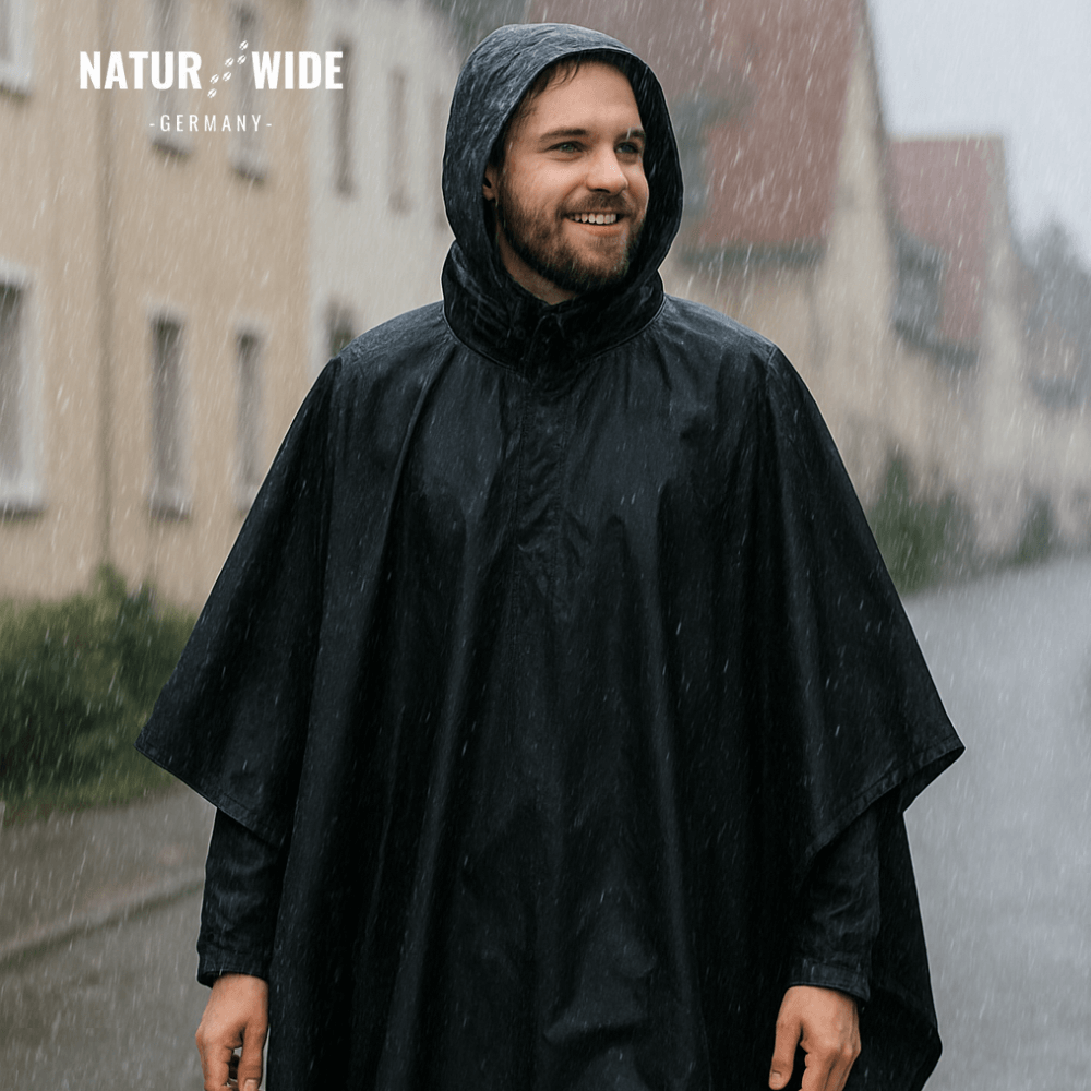Regenponcho Damen 3 in 1 | Wasserdicht mit Kapuze und Ärmeln | Einheitsgröße in Dunkelblau, Waldgrün oder Schwarz 4