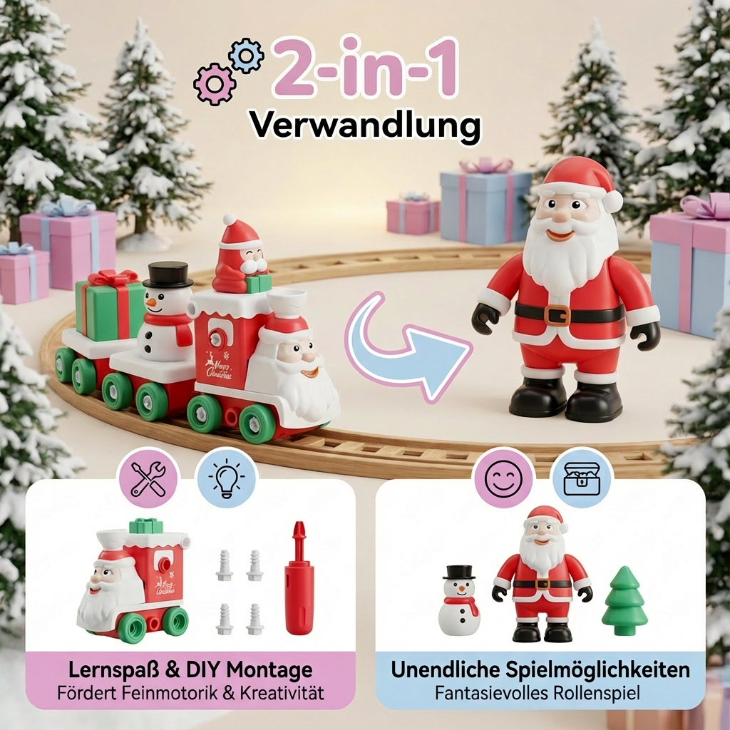 Transformierender Weihnachtszug Roboter | 2in1 Verwandlung ohne Werkzeug | Leuchtende Weihnachtsdetails für Kinder 3