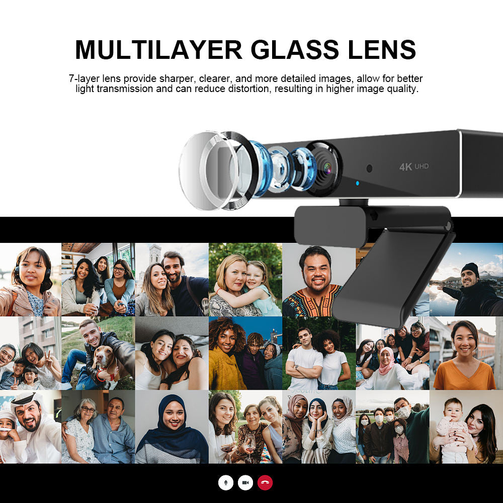 4K Ultra HD Webcam mit CMOS-Sensor | 8 Megapixel, 7-Schicht-Glaslinse | Autofokus und Lichtkorrektur für Streaming