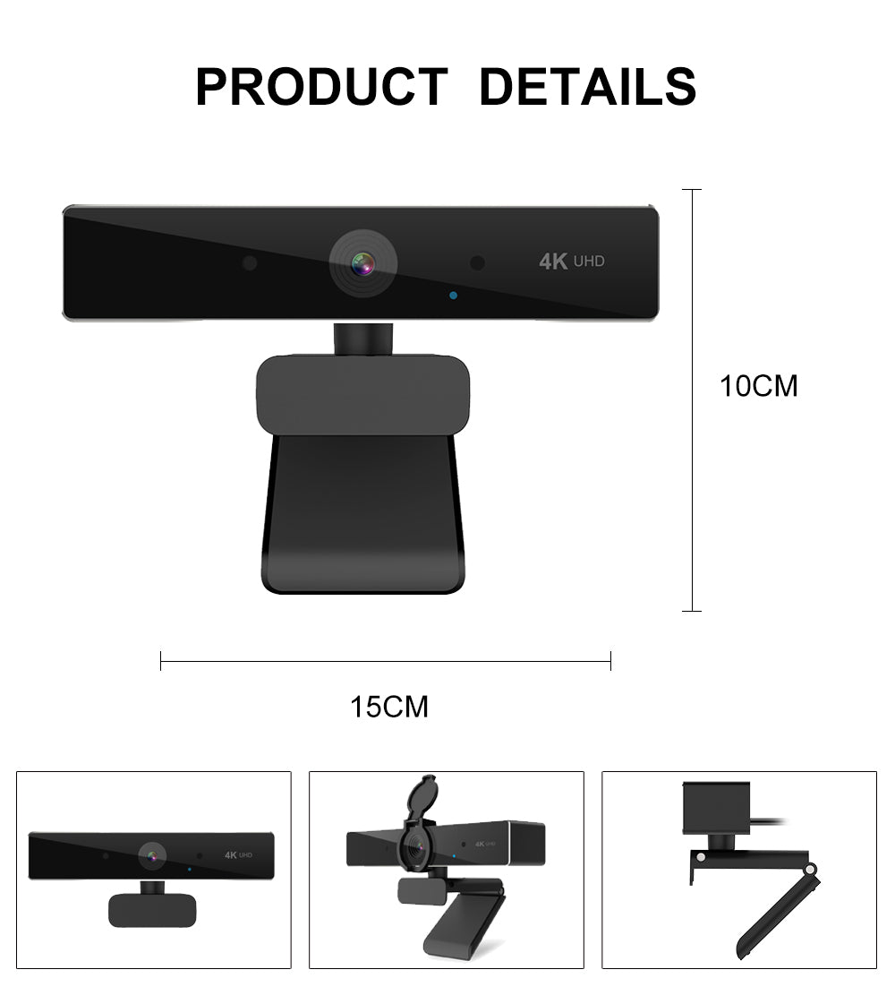 4K Ultra HD Webcam mit CMOS-Sensor | 8 Megapixel, 7-Schicht-Glaslinse | Autofokus und Lichtkorrektur für Streaming
