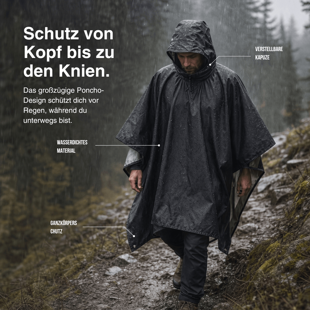 Regenponcho Damen 3 in 1 | Wasserdicht mit Kapuze und Ärmeln | Einheitsgröße in Dunkelblau, Waldgrün oder Schwarz 28