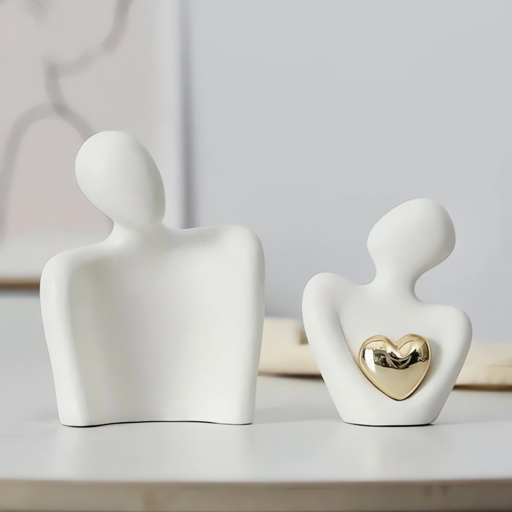 Abstrakte Paarfigur mit Herz aus Keramik und Emaille | Weiß oder Schwarz | Moderne Wohndeko für Regal, Tisch & Kommode 8