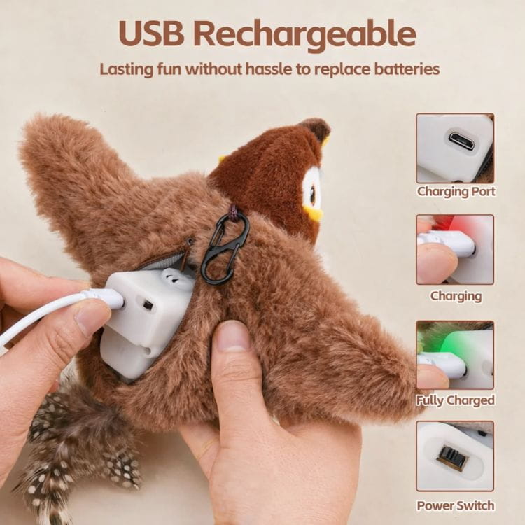 Interaktives Katzenspielzeug mit Vogelgeräuschen | USB-Aufladbar per Touch-Sensor | Fördert Jagdinstinkt und Bewegungsdrang 3