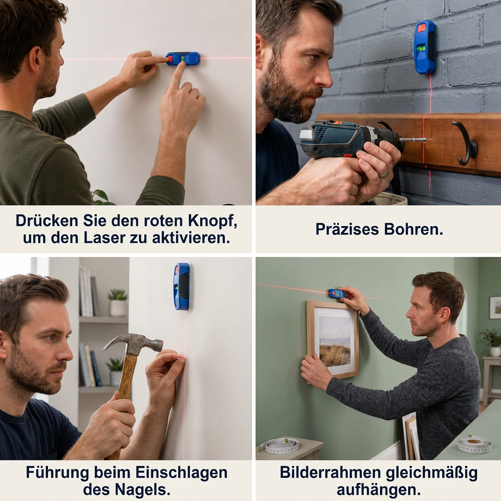 3-in-1 Laserwasserwaage mit Balkensucher | Magnetisch & Kompakt | Präzises Ausrichten, Bohren & Montieren ohne Fehler 5