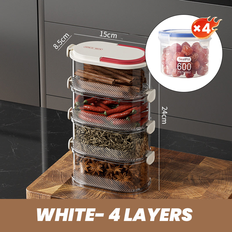 Gewürzbox mehrstufig aus PET & ABS | Luftdichter Verschluss, Knopfdruck-Zugriff | Platzsparende Ordnung in der Küche 12