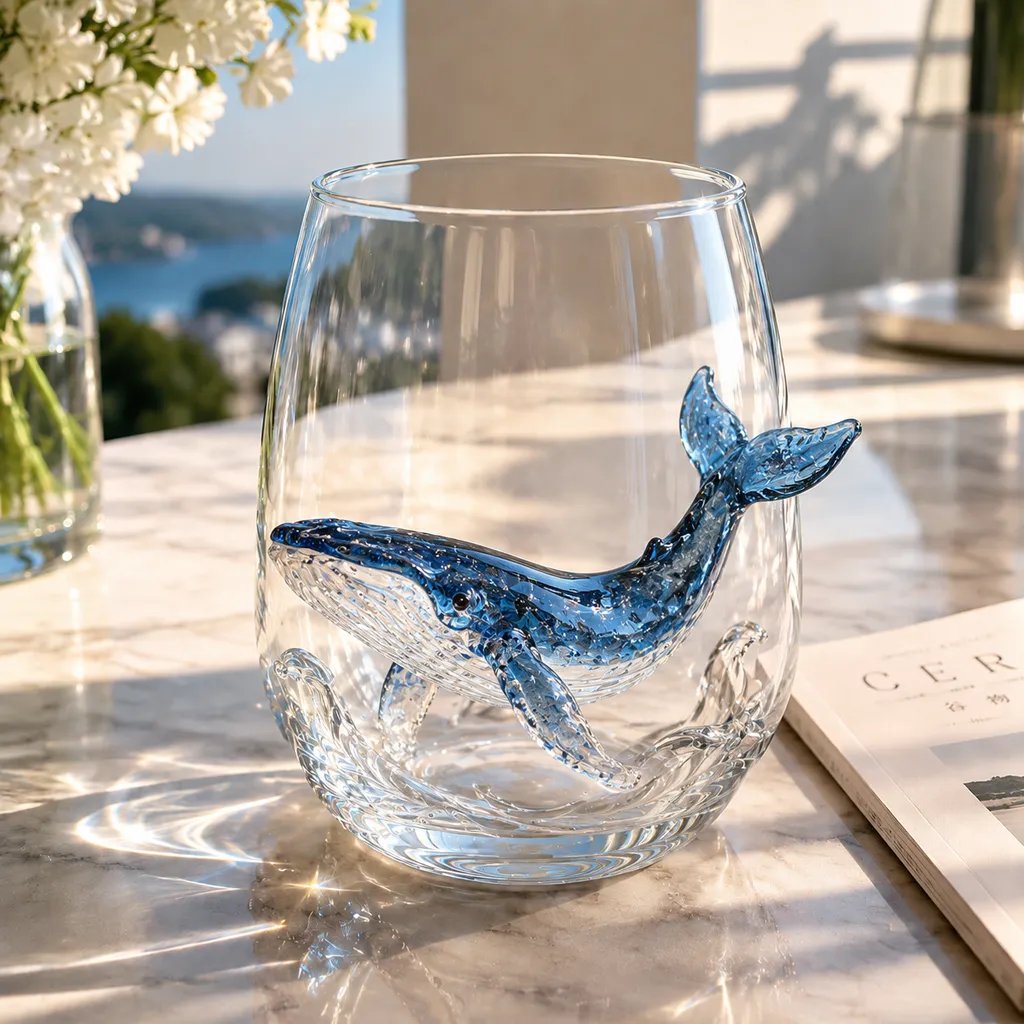 Artisanat animalier océanique en 3D | Verre à boire orné de créatures marines | Élément décoratif maritime | OceanCraft