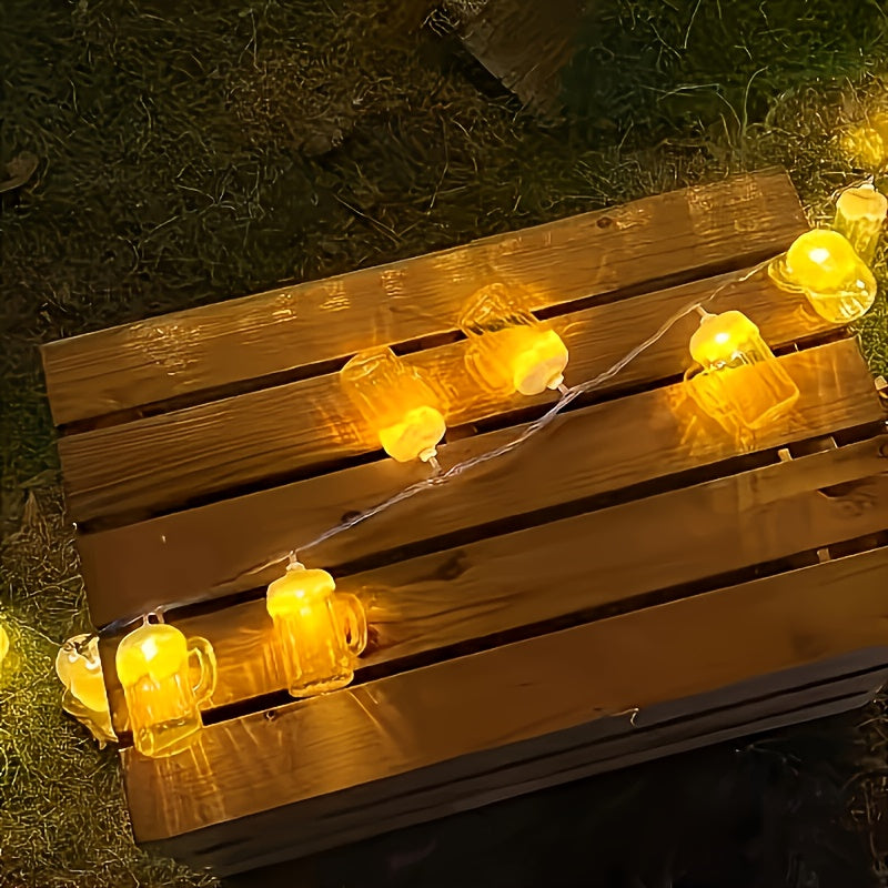 Bierkrug Lichterkette Oktoberfest | 2er Set mit je 10 warmweißen LEDs | Batteriebetrieben, für innen und außen geeignet 3