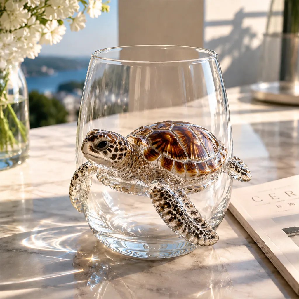 Artisanat animalier océanique en 3D | Verre à boire orné de créatures marines | Élément décoratif maritime | OceanCraft
