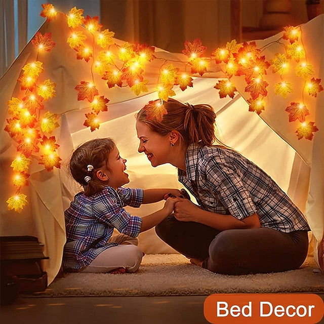 LED Lichterkette Ahornblätter Herbst | 1,5 m 10 LEDs Warmweiß | USB- oder Batteriebetrieb, für Innen & Außen geeignet 6