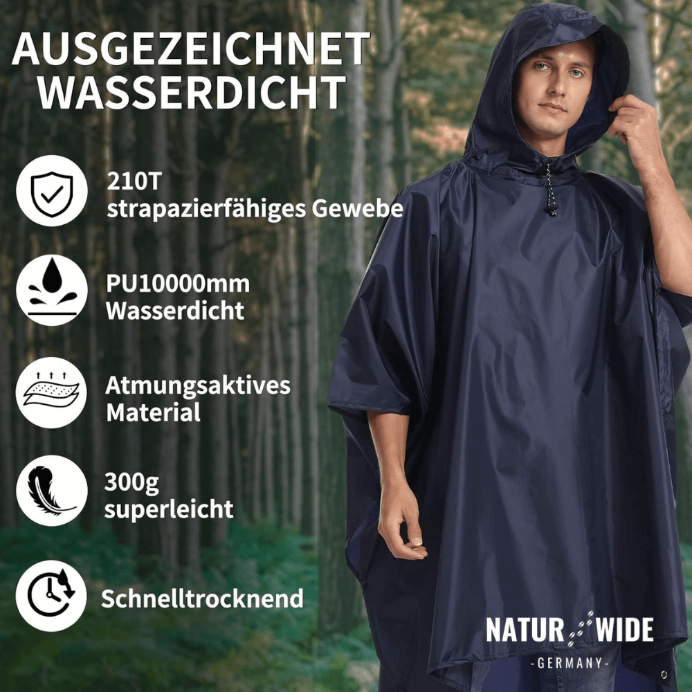 Regenponcho Damen 3 in 1 | Wasserdicht mit Kapuze und Ärmeln | Einheitsgröße in Dunkelblau, Waldgrün oder Schwarz 16