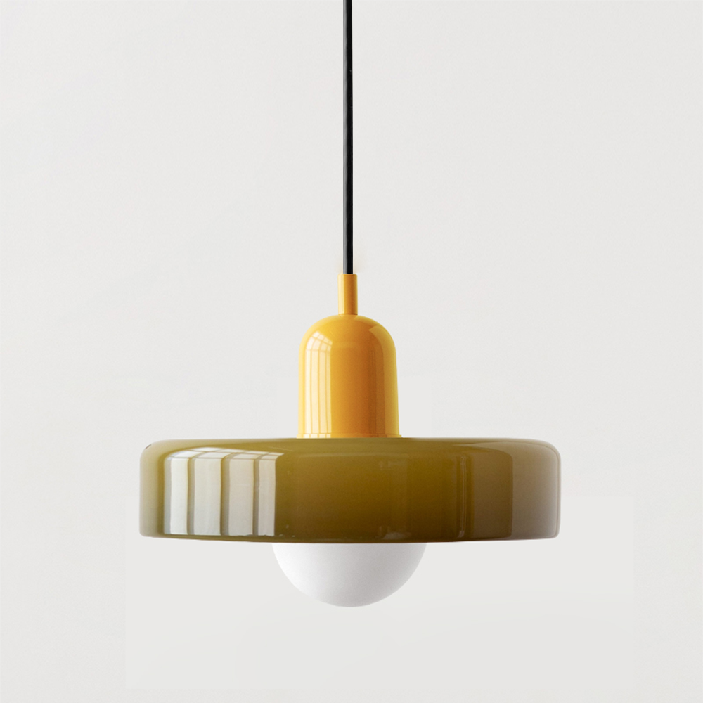 Glas-Pendelleuchte Bauhaus-Stil | Rundes Buntglas mit verstellbarer Hängehöhe | Ideal für Wohnzimmer, Küche und Flur 18