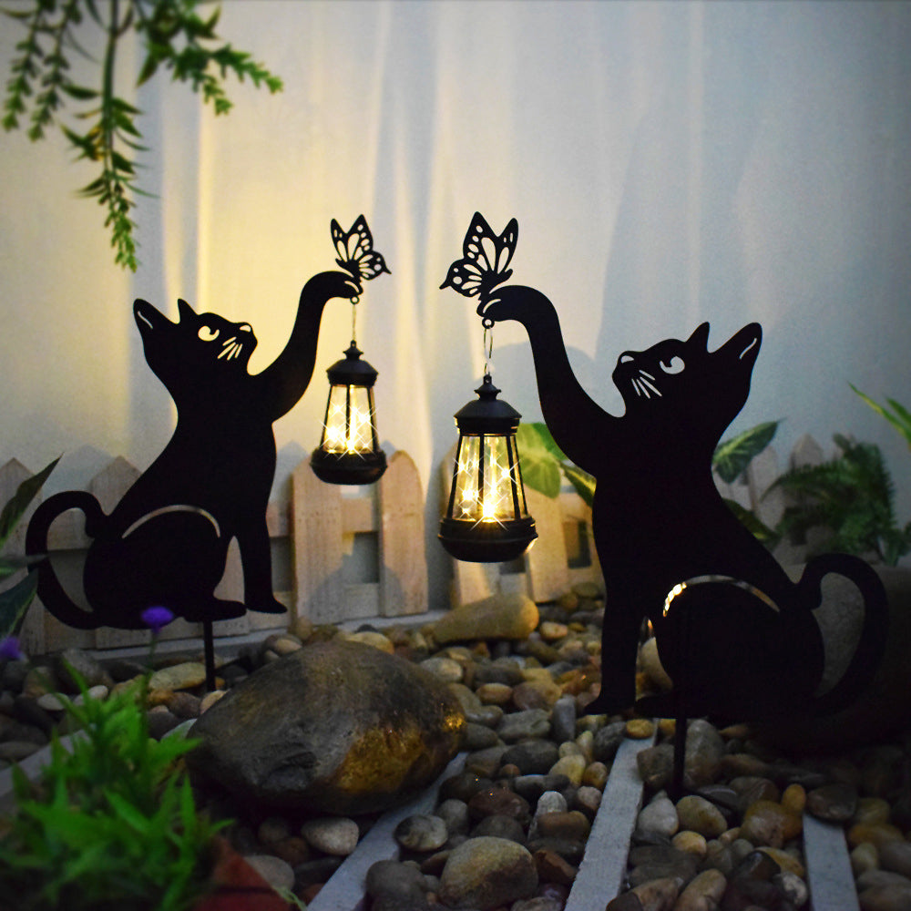 Kat Solar Gartenlicht hängende Laterne | Katzen-Silhouette Metall | Dekorative Outdoor | Pawglow
