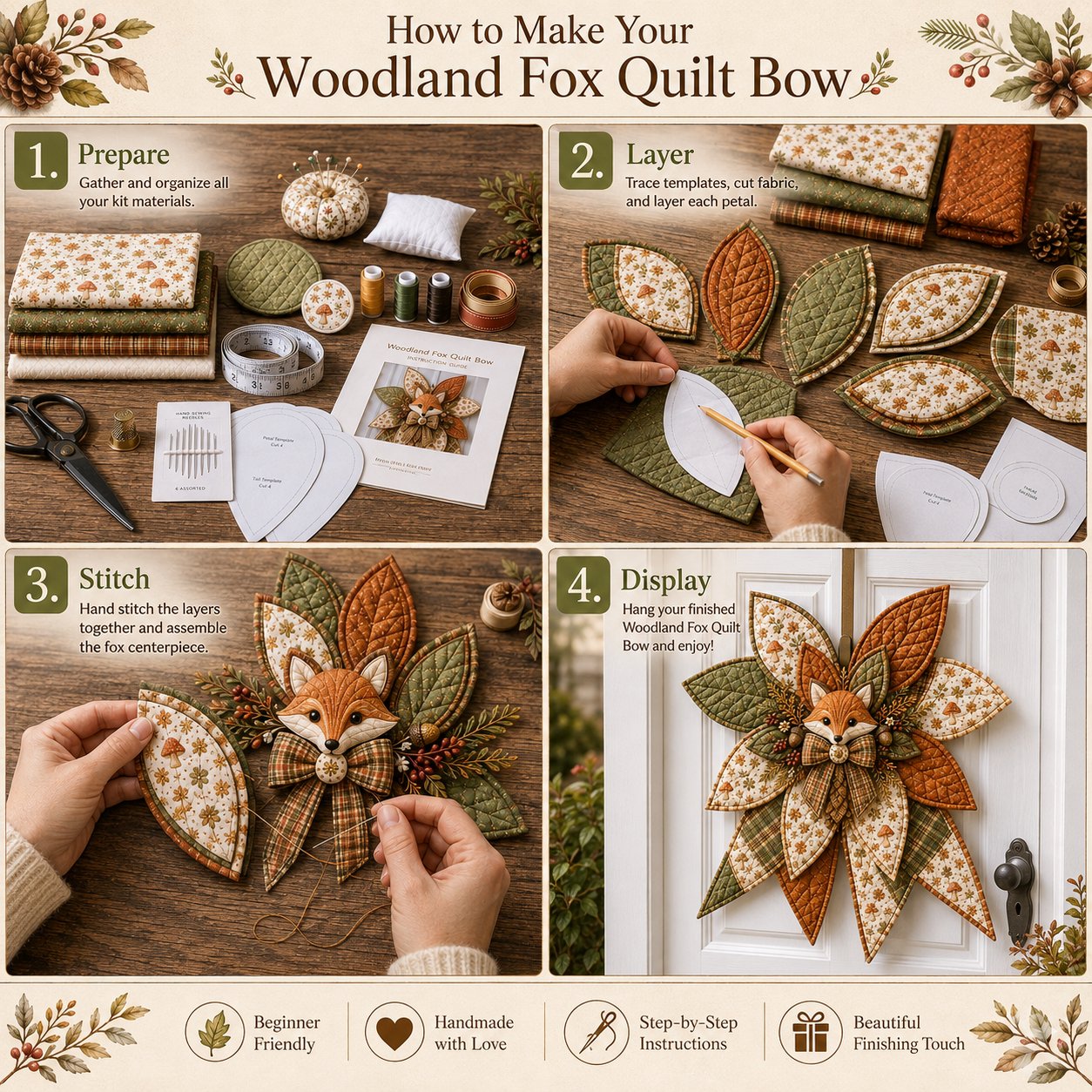 Sløjfesykit til dørkrans | Efterårsmotiv | Komplet og velegnet til begyndere | FoxStitch