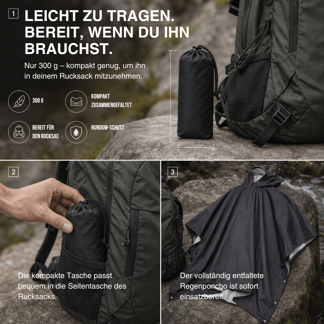 Regenponcho Damen 3 in 1 | Wasserdicht mit Kapuze und Ärmeln | Einheitsgröße in Dunkelblau, Waldgrün oder Schwarz 23