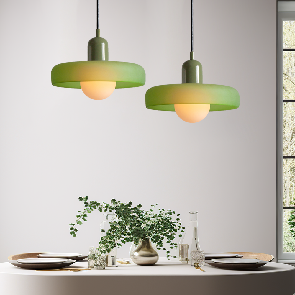 Glas-Pendelleuchte Bauhaus-Stil | Rundes Buntglas mit verstellbarer Hängehöhe | Ideal für Wohnzimmer, Küche und Flur 55