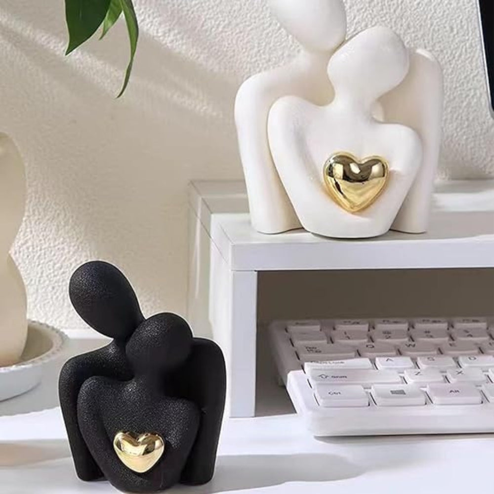Abstrakte Paarfigur mit Herz aus Keramik und Emaille | Weiß oder Schwarz | Moderne Wohndeko für Regal, Tisch & Kommode 9