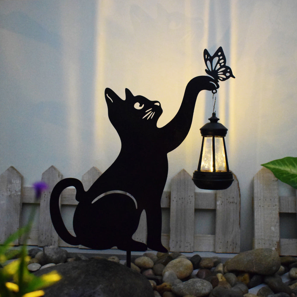 Kat Solar Gartenlicht hängende Laterne | Katzen-Silhouette Metall | Dekorative Outdoor | Pawglow