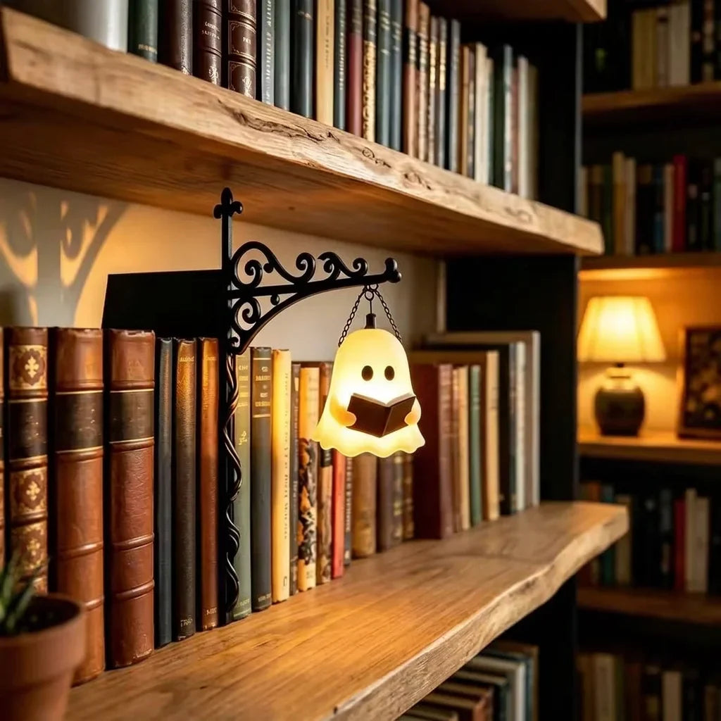 LED-Buchstützen-Laterne aus Metall | Klemmplatte ohne Bohren, verschnörkeltes Design | Warmes Ambientelicht fürs Regal 4