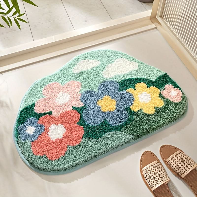 Badematte Mikrofaser mit Blumenmuster | Rutschfeste Unterseite, Extra Saugstark | Weich, Pflegeleicht & Formstabil 2