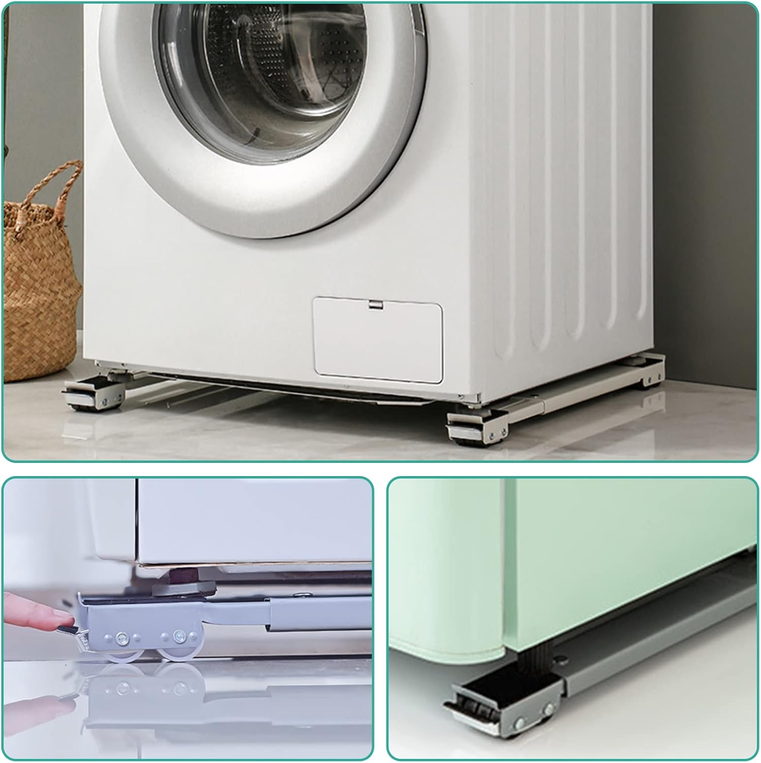 Suporte móvel extensível com rodas | para máquina de lavar roupa e secador | ajustável e com rodas | RollBase