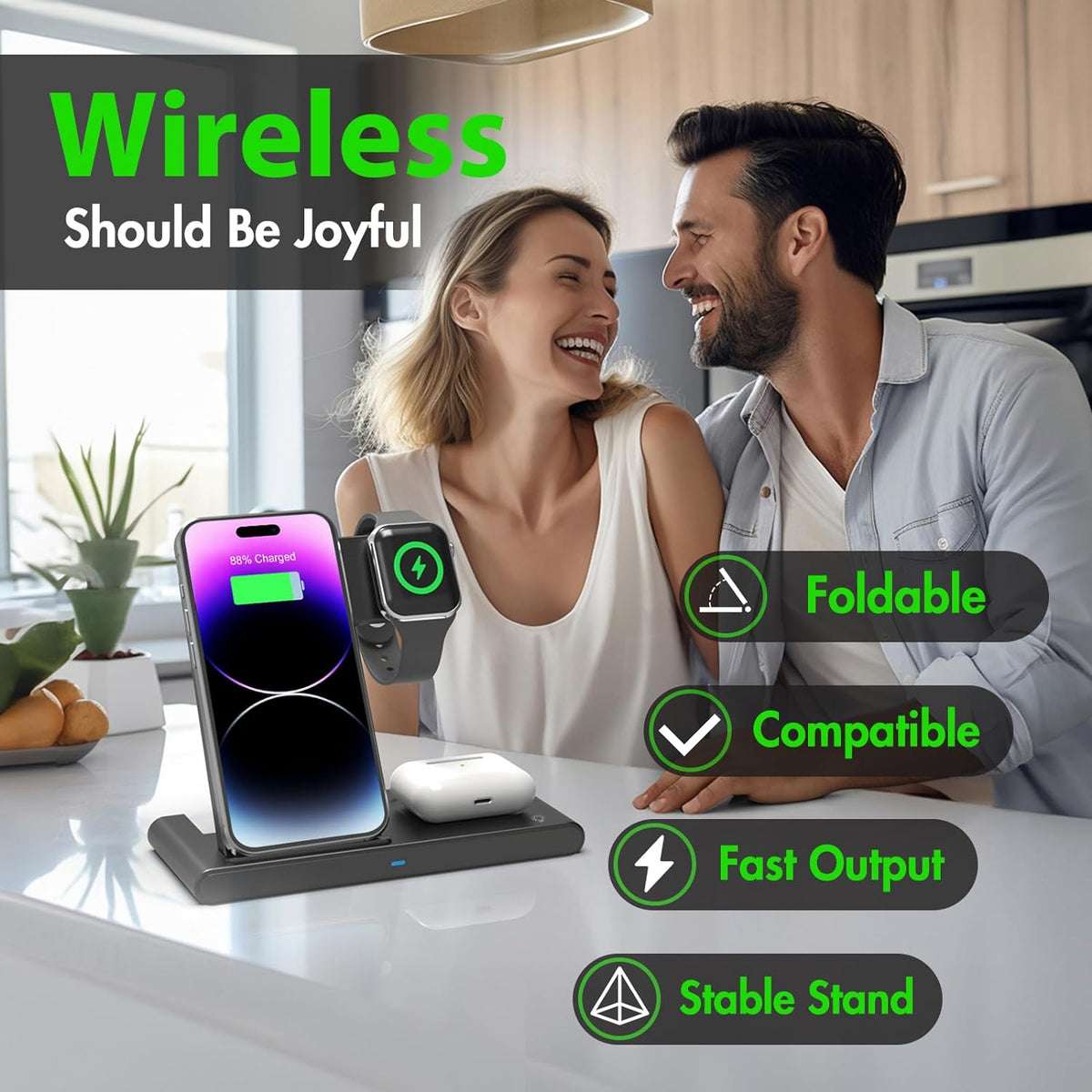 3-in-1 Kabelloses Ladegerät Ständer | Für iPhone, Apple Watch und AirPods | Schnellladefunktion mit 18W Adapter 4