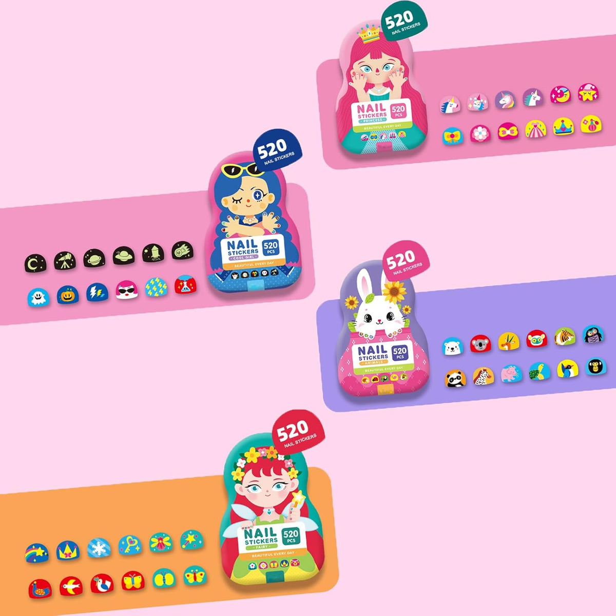 Nagelaufkleber Kinder hautfreundlich verschiedene Designs mit starkem Halt 3