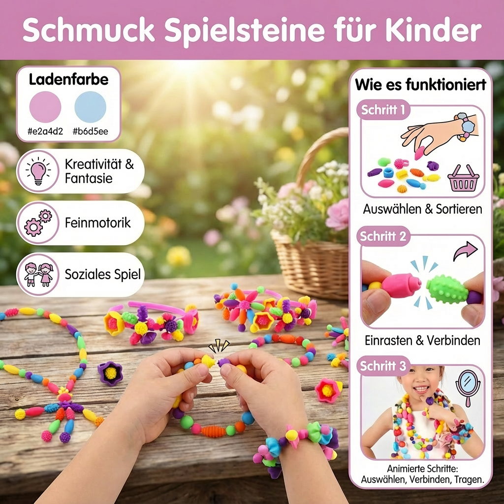 Schmuck-Steckperlen Set 500 Teile | Bunte Formen & Farben | Stecksystem für Ketten, Armbänder & Ringe, fördert Feinmotorik 5