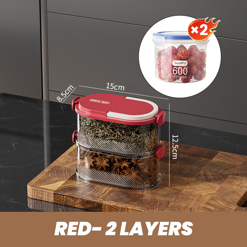 Gewürzbox mehrstufig aus PET & ABS | Luftdichter Verschluss, Knopfdruck-Zugriff | Platzsparende Ordnung in der Küche 26