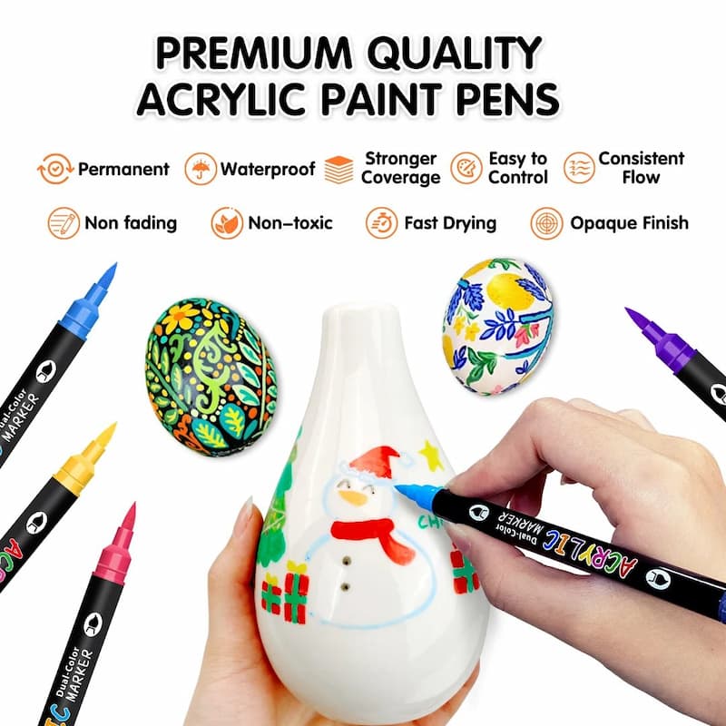 Acrylmarker Doppelspitze, 12/24/36 Stifte | 24-72 Farben inkl. Metallic-Töne | Für Glas, Stoff, Holz, Stein & Leder 7