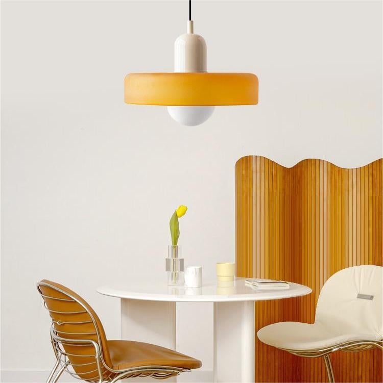 Glas-Pendelleuchte Bauhaus-Stil | Rundes Buntglas mit verstellbarer Hängehöhe | Ideal für Wohnzimmer, Küche und Flur 28