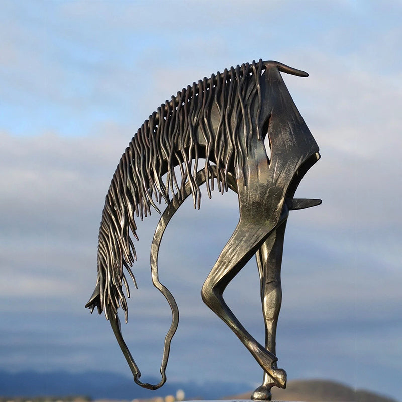 Escultura de cavalo em metal | Artesanato para jardim | Proteção contra ferrugem | Sculpterra