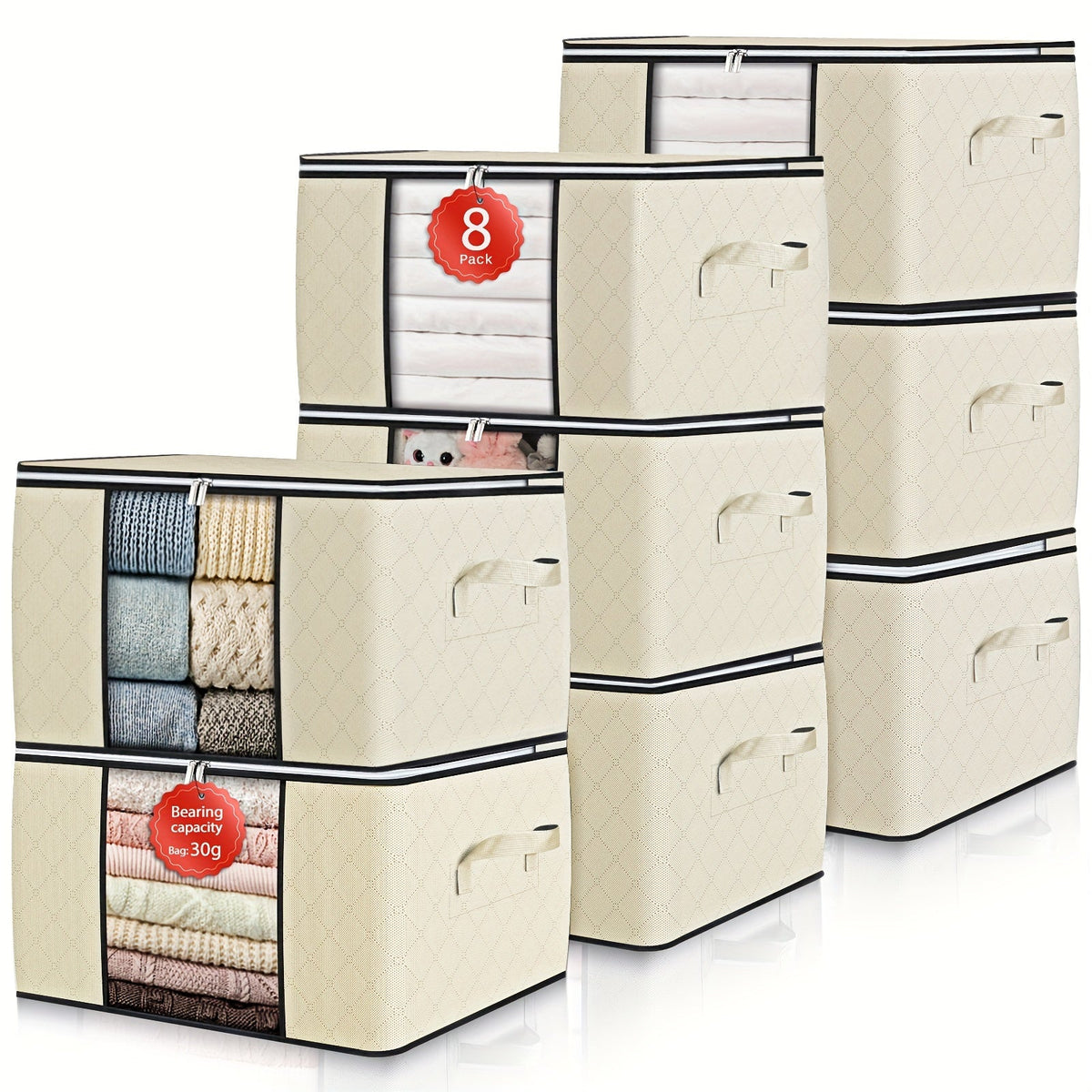 Kleiderspeicherbeutel Set 90L Polyester | 8er Set mit Sichtfenster & Reißverschluss | Für Umzug, Schrank & Saisonlagerung 3