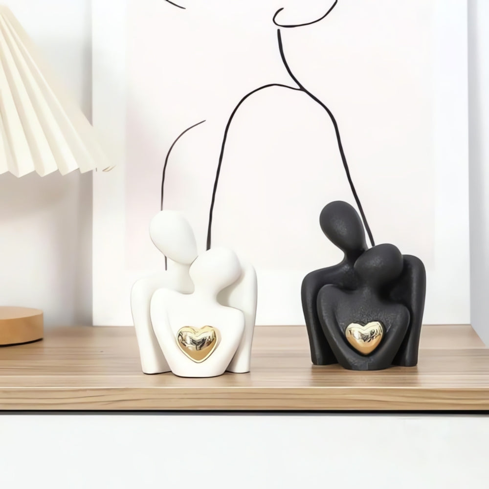 Abstrakte Paarfigur mit Herz aus Keramik und Emaille | Weiß oder Schwarz | Moderne Wohndeko für Regal, Tisch & Kommode 5