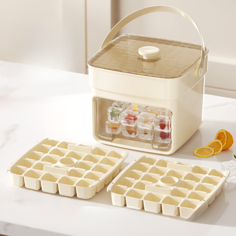Jääpalamuotti säilytysrasiolla | Paina kuutiot helposti ulos | Jääpalasäilytyslaatikko | FrostBox
